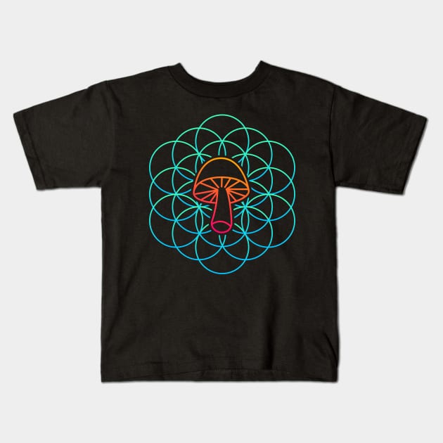 Psychedelic Sacred Geometry Mycology Mushroom Kids T-Shirt by MeatMan